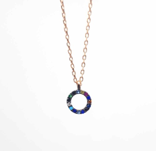 CNG Jewels - Renkli Taşlı Minik Çember Gümüş Bayan Kolye