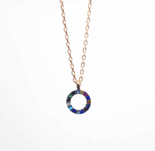 Colorful Stone Tiny Circle Silver Women's Necklace - CNG Jewels