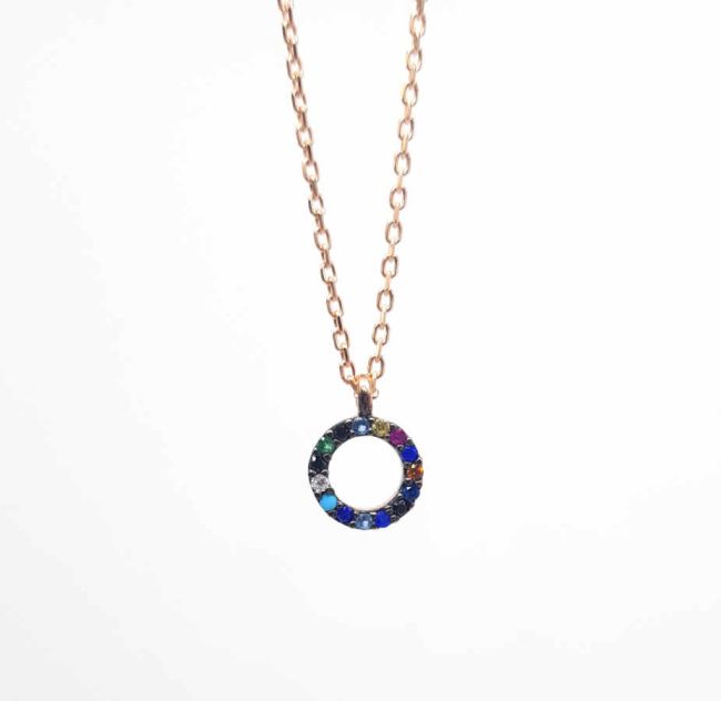 Colorful Stone Tiny Circle Silver Women's Necklace - 1