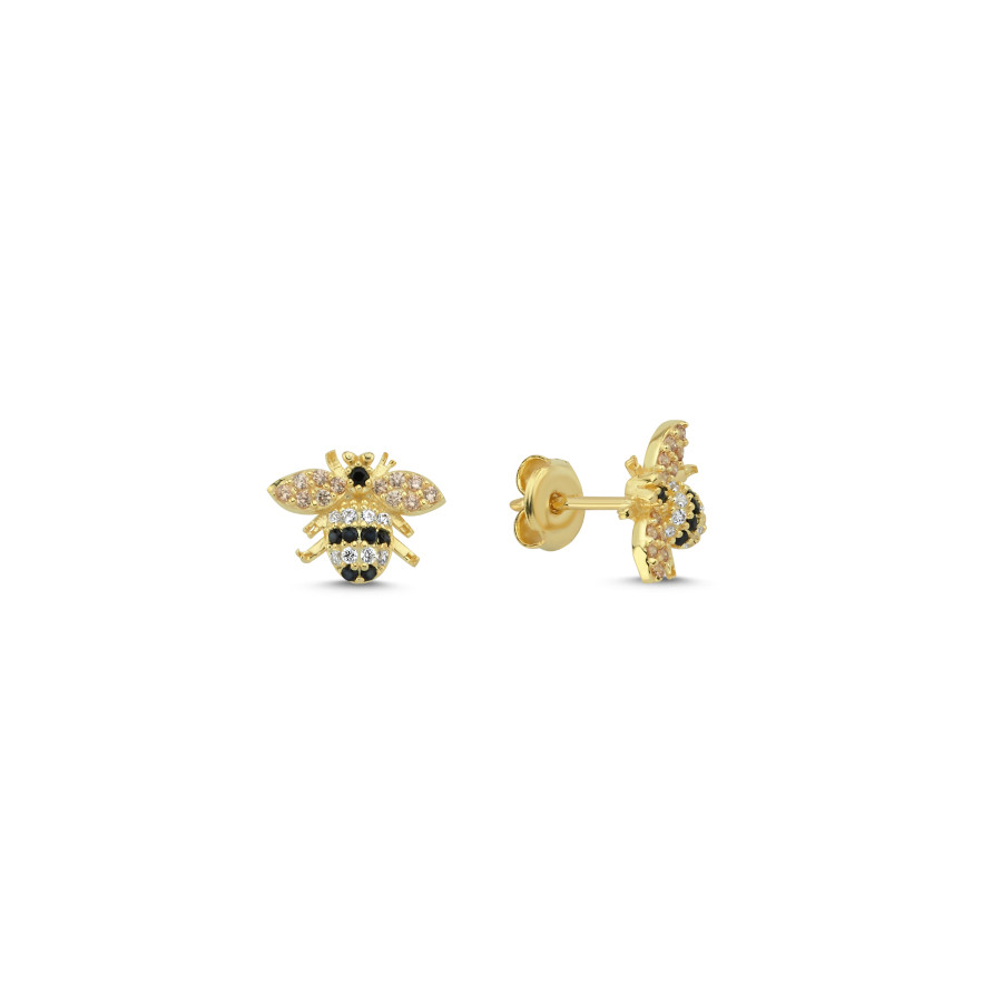 Minimal Bee Gold Silver Women's Earrings with Colorful Stones - CNG Jewels