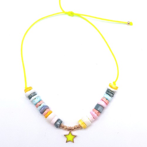 Colorful Stone Neon Yellow Star String Silver Anklet - CNG Jewels (1)