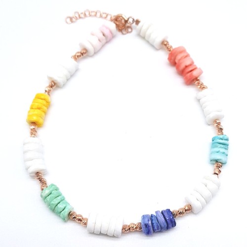 Shiny Rosegold Ball Silver Anklet with Colorful Stones - CNG Jewels (1)