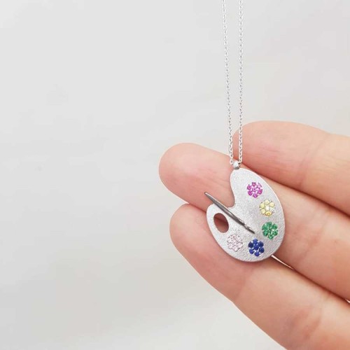 Resim Paleti Kadın Gümüş Kolye - 1