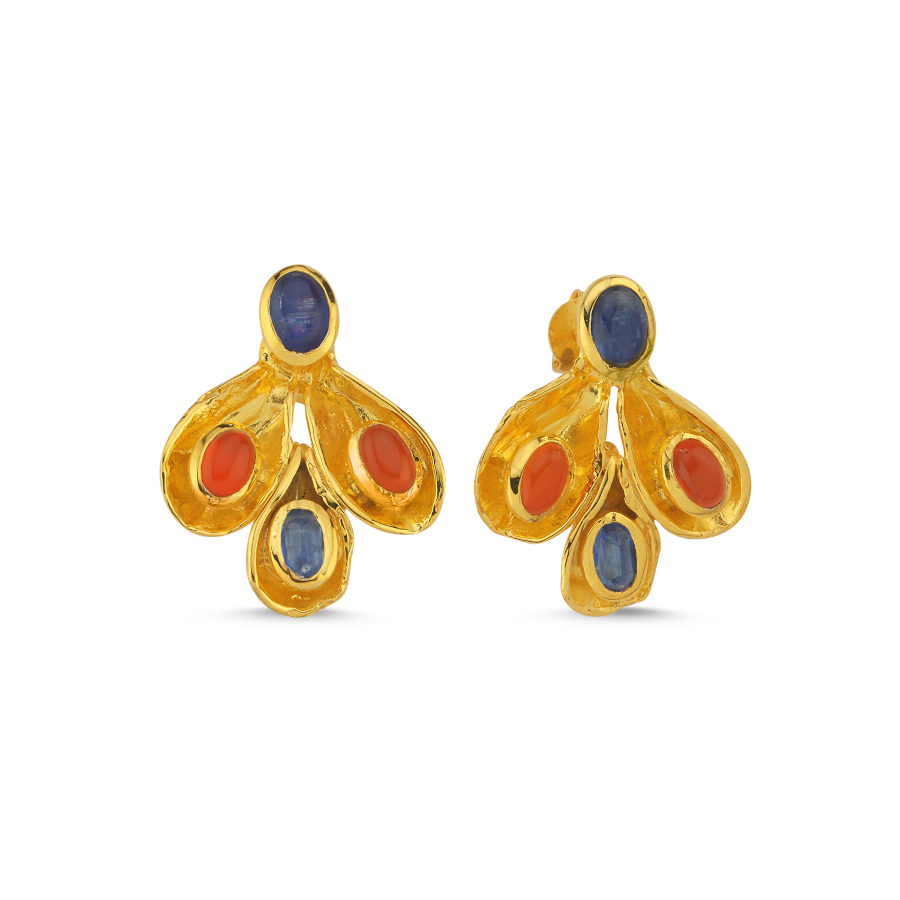 Riviera Doğal Taşlı Tasarım Gümüş Küpe - CNG Jewels