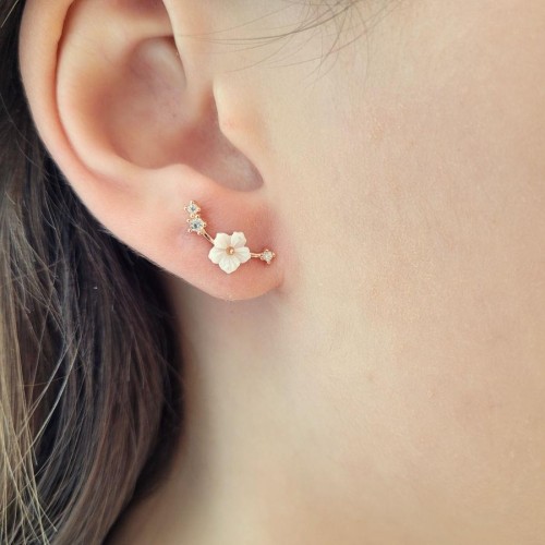 CNG Jewels - Rose Fiore Çiçekli Kadın Gümüş Küpe