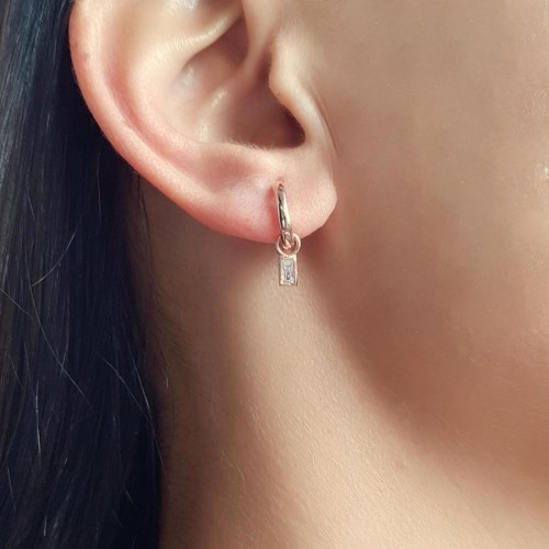 Baget Taşlı Küçük Halka Rosegold Gümüş Kadın Küpe - 1