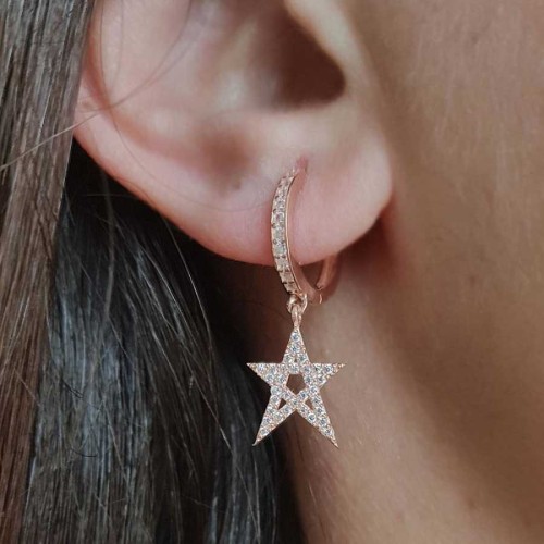 CNG Jewels - Rose Taşlı Yıldız Gümüş Sallantılı Küpe