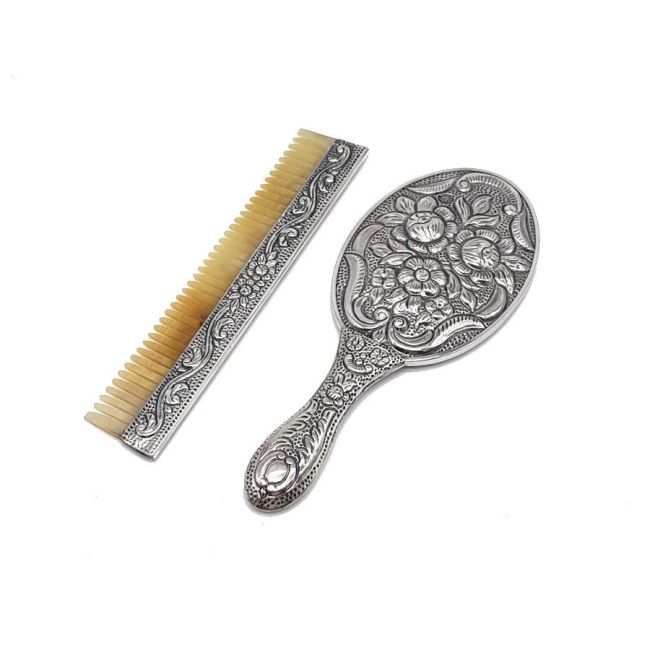 Rose Hand Mirror Comb Double Silver Set No 2