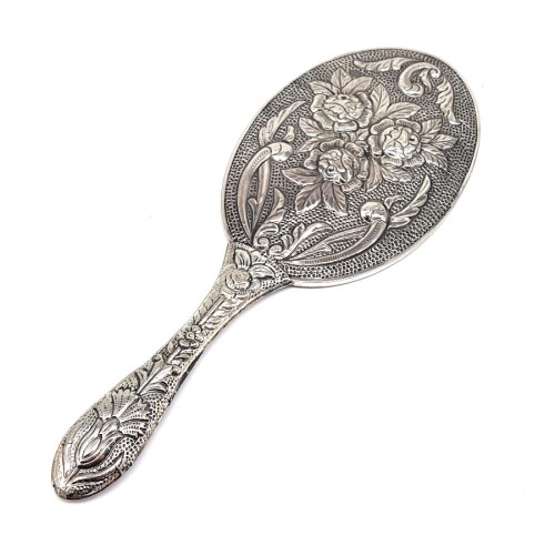 Rose Patterned Large Silver Hand Mirror No. 4 - CNG Jewels