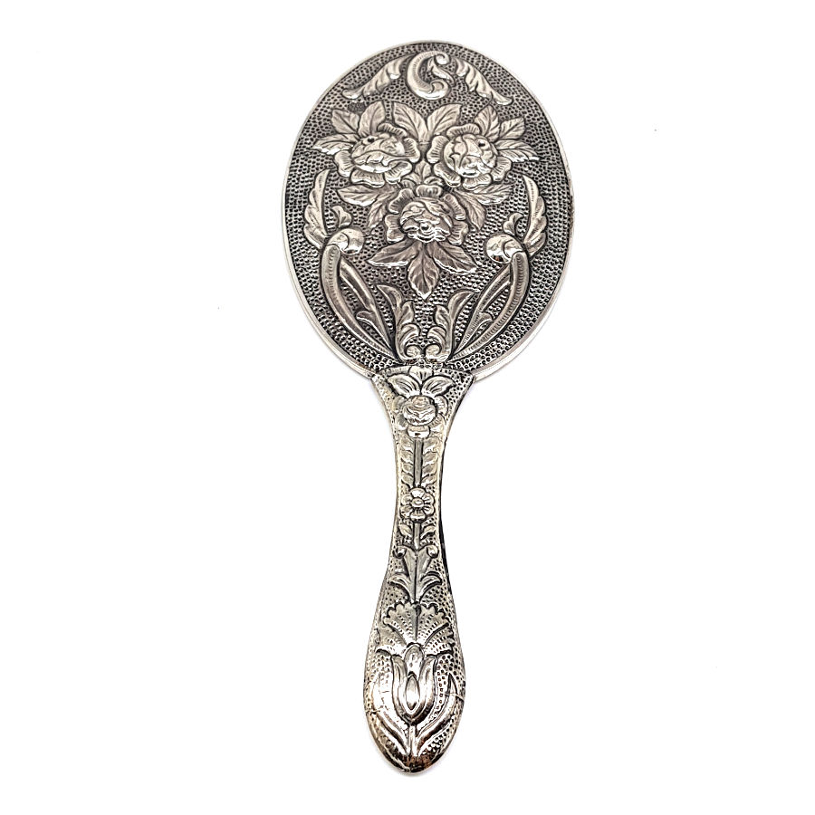 Rose Patterned Large Silver Hand Mirror No. 4 - CNG Jewels (1)