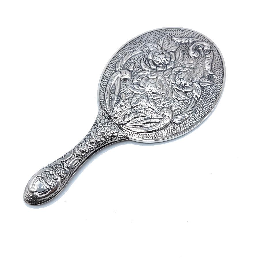 Rose Patterned Silver Hand Mirror No. 3 - CNG Jewels