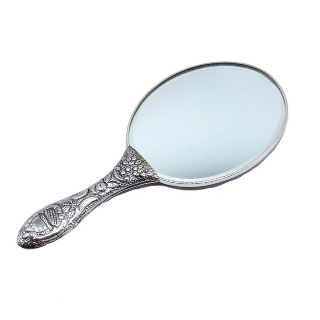 Rose Patterned Silver Hand Mirror No. 3 - 2