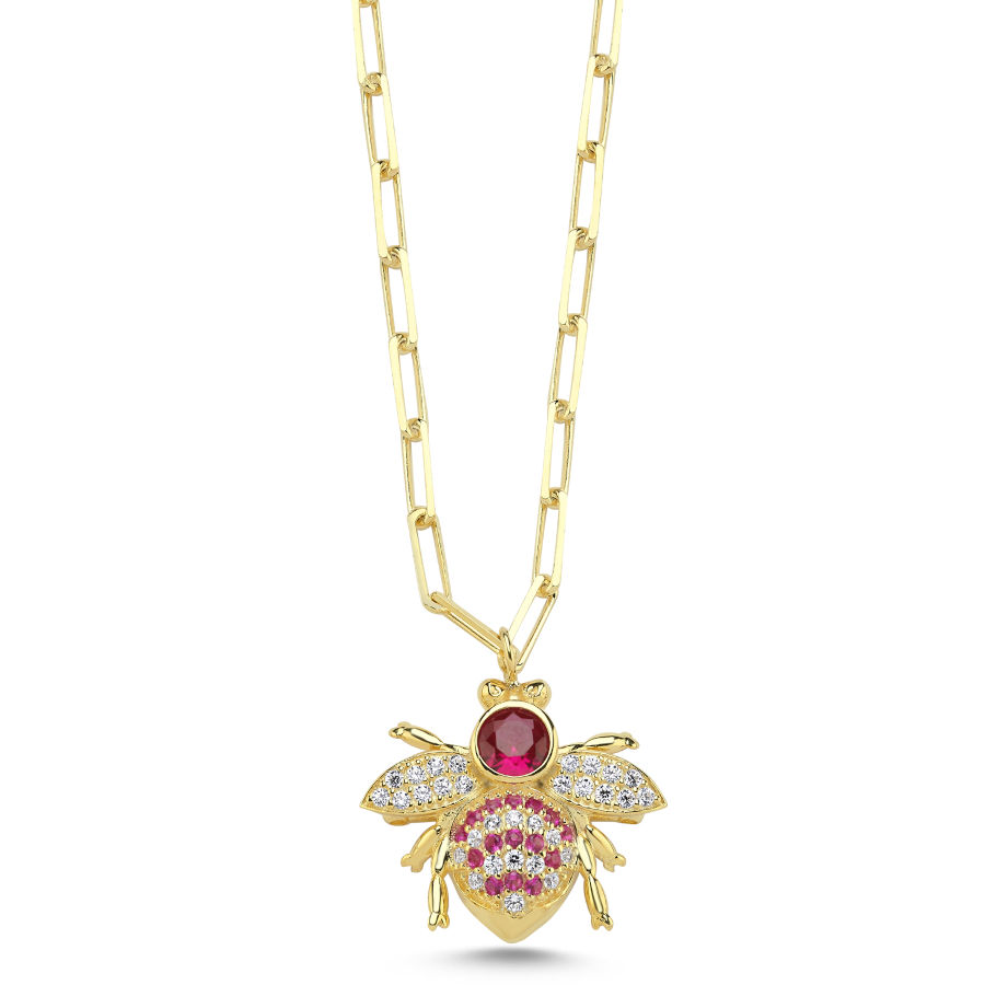 Ruby Bee Silver Women's Necklace - CNG Jewels