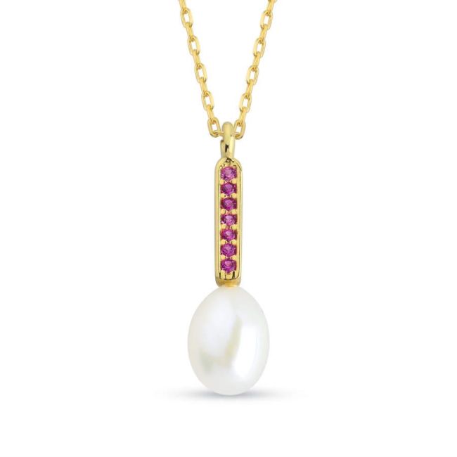 Ruby Gerçek Damla İnci Gold Kadın Gümüş Kolye - 1