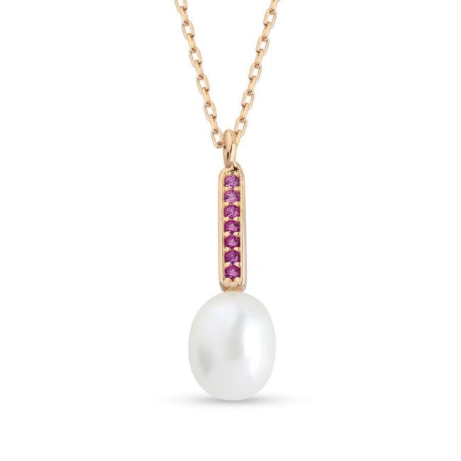 Ruby Gerçek Damla İnci Rose Kadın Gümüş Kolye - 1