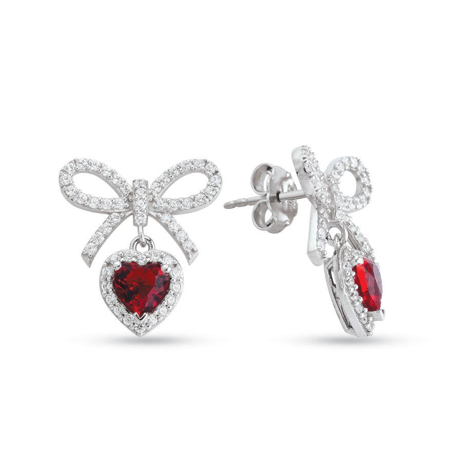 Ruby Kalp Fiyonk Gümüş Kadın Küpe - CNG Jewels