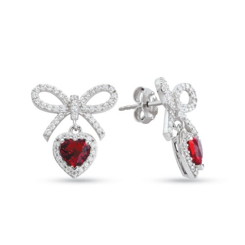 Ruby Kalp Fiyonk Gümüş Kadın Küpe - 1
