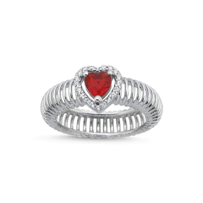 Ruby Kalp Tektaş Akordiyon Kadın Gümüş Yüzük - 1