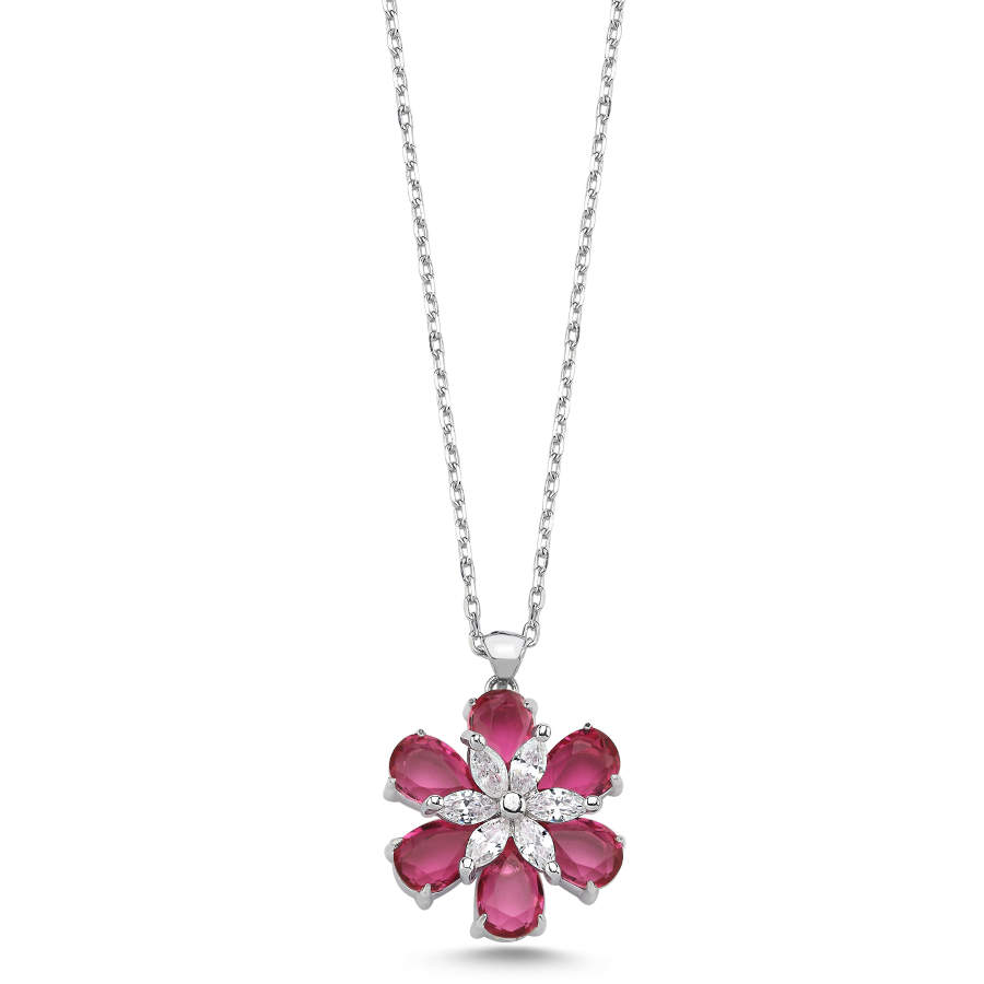 Ruby Daisy Women's Silver Necklace - CNG Jewels