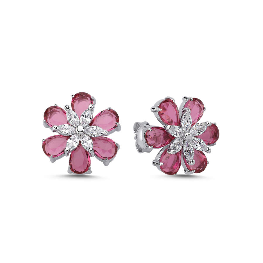 Ruby Daisy Women's Silver Earrings - CNG Jewels