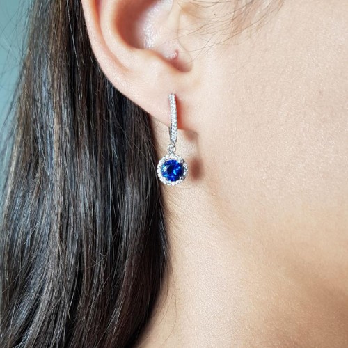 Sapphire Blue Dangle Stone Women's Silver Earrings - CNG Jewels