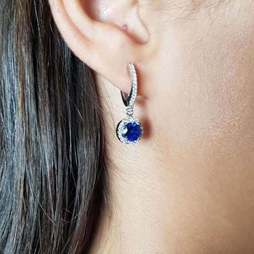 Safir Mavisi Sallantılı Taşlı Kadın Gümüş Küpe - CNG Jewels (1)