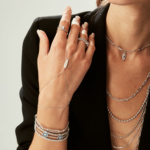 Small Feather Silver Shahmaran Bracelet with Stones - CNG Jewels (1)