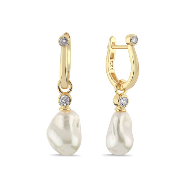 Sallantılı Amorf İnci Gümüş Küpe - 1