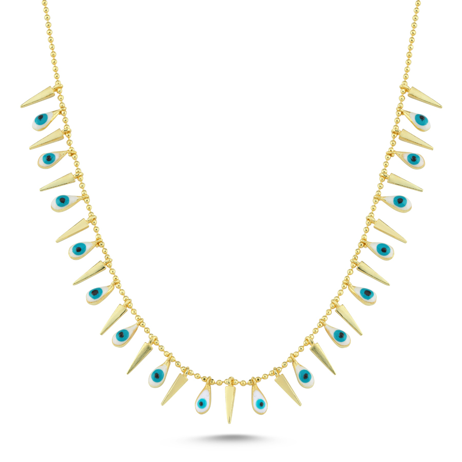 Sallantılı Beyaz Damla Göz Gold Kadın Gümüş Kolye - CNG Jewels