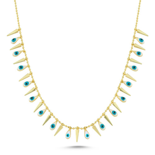 Sallantılı Beyaz Damla Göz Gold Kadın Gümüş Kolye - CNG Jewels