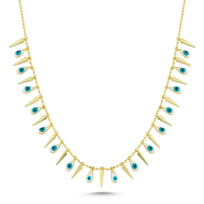 Sallantılı Beyaz Damla Göz Gold Kadın Gümüş Kolye - 1