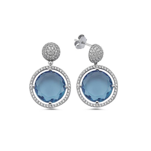 CNG Jewels - Sallantılı Flat Blue Pave Taşlı Gümüş Kadın Küpe