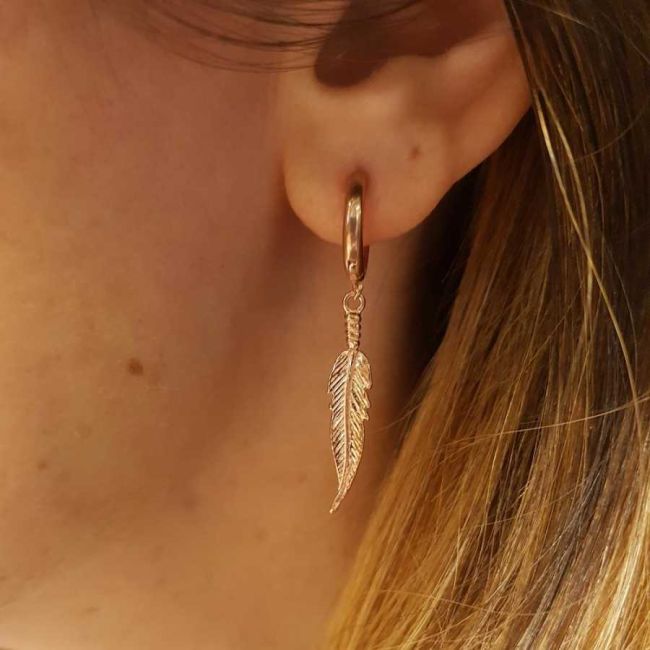 Sallantılı Halka Tüy Rose Gümüş Kadın Küpe - 2