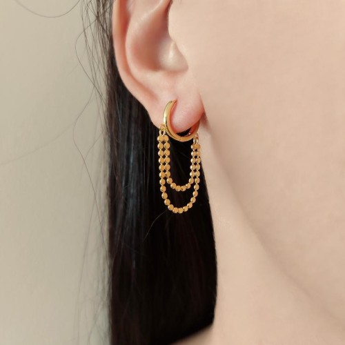 CNG Jewels - Sallantılı İki Sıra Pul Zincirli Gold Gümüş Bayan Küpe