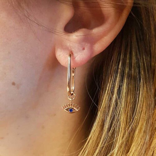 CNG Jewels - Sallantılı Kirpikli Nazar Boncuğu Rose Gümüş Küpe