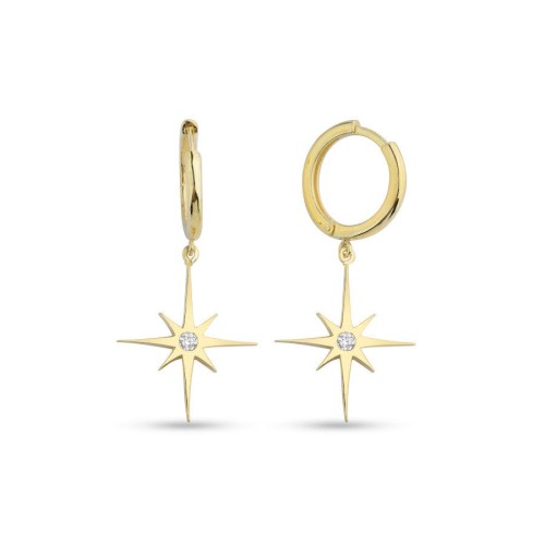 CNG Jewels - Sallantılı Kutup Yıldızı Gold Gümüş Kadın Küpe