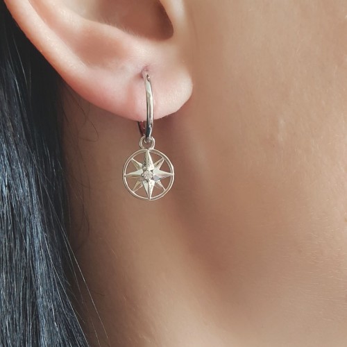Dangling Pole Star Silver Women's Hoop Earrings - CNG Jewels