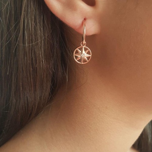 Sallantılı Kutup Yıldızı Rose Gümüş Halka Küpe - 2