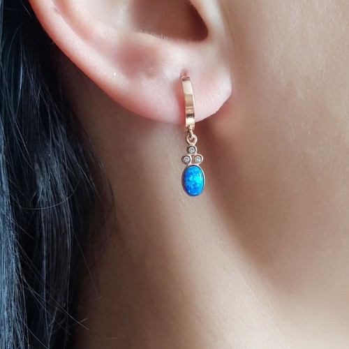 CNG Jewels - Sallantılı Mavi Opal Kadın Gümüş Küpe