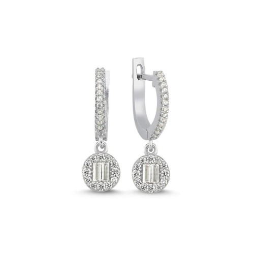 CNG Jewels - Sallantılı Minimal Baget Taşlı Kadın Gümüş Küpe