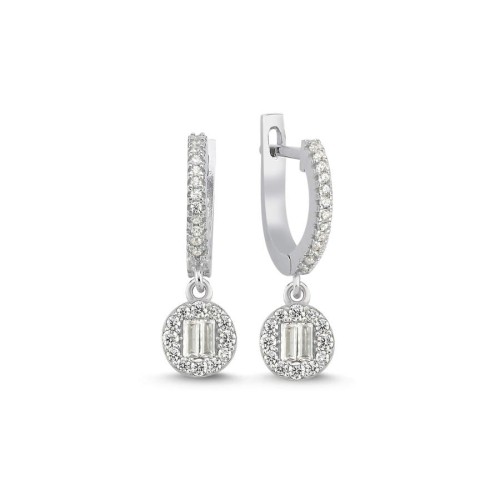 Sallantılı Minimal Baget Taşlı Kadın Gümüş Küpe - CNG Jewels