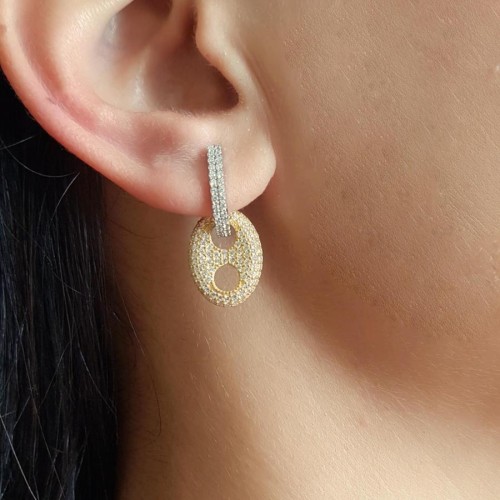 CNG Jewels - Sallantılı Taşlı Düğme Gümüş Bayan Küpe