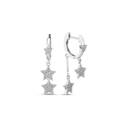 CNG Jewels - Sallantılı Taşlı İki Yıldız Gümüş Halka Küpe