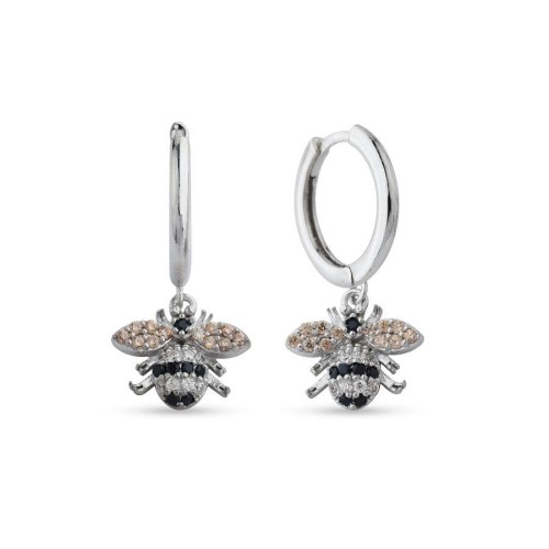 Sallantılı Taşlı Küçük Arı Kadın Gümüş Küpe - CNG Jewels