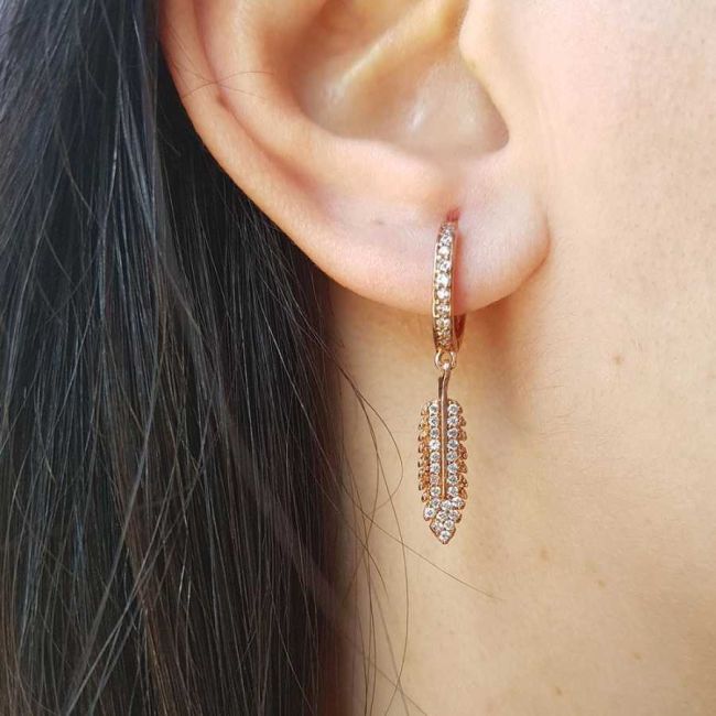 Sallantılı Taşlı Tüy Gümüş Kadın Küpe - 1