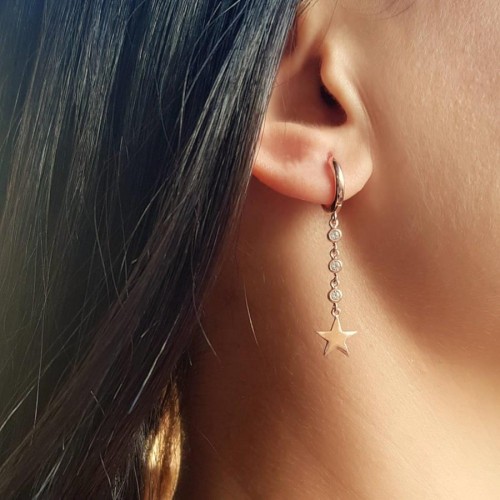 CNG Jewels - Sallantılı Uzun Taşlı Trend Yıldız Gümüş Bayan Küpe