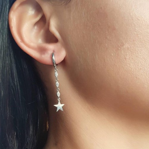 CNG Jewels - Sallantılı Uzun Taşlı Trend Yıldız Gümüş Bayan Küpe