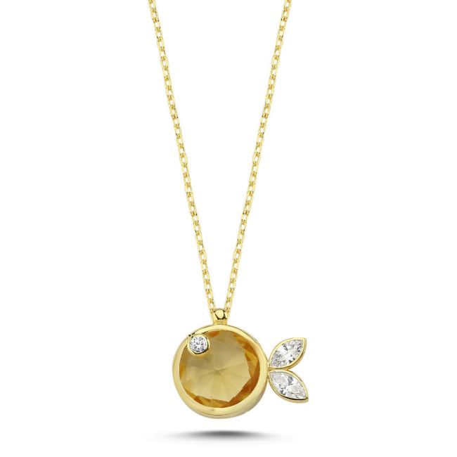 Sarı Taşlı Balık Trend Gold Gümüş Kadın Kolye - 1