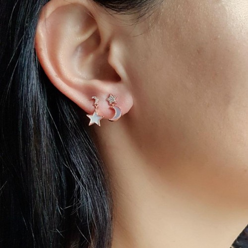 Mother of Pearl Moon and Star Silver Women's Earrings - CNG Jewels