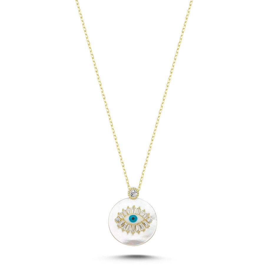Mother of Pearl Stone Eye Women's Silver Necklace - CNG Jewels